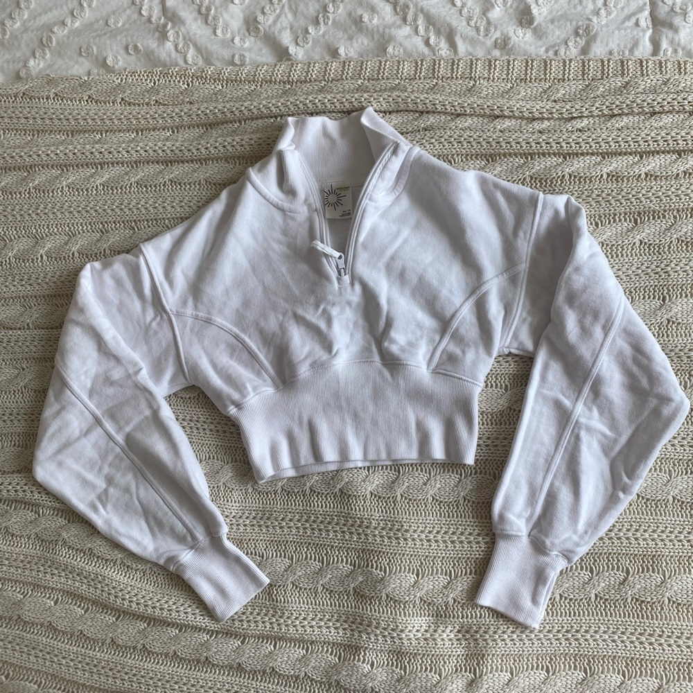 White cropped aerie quarter zip crew